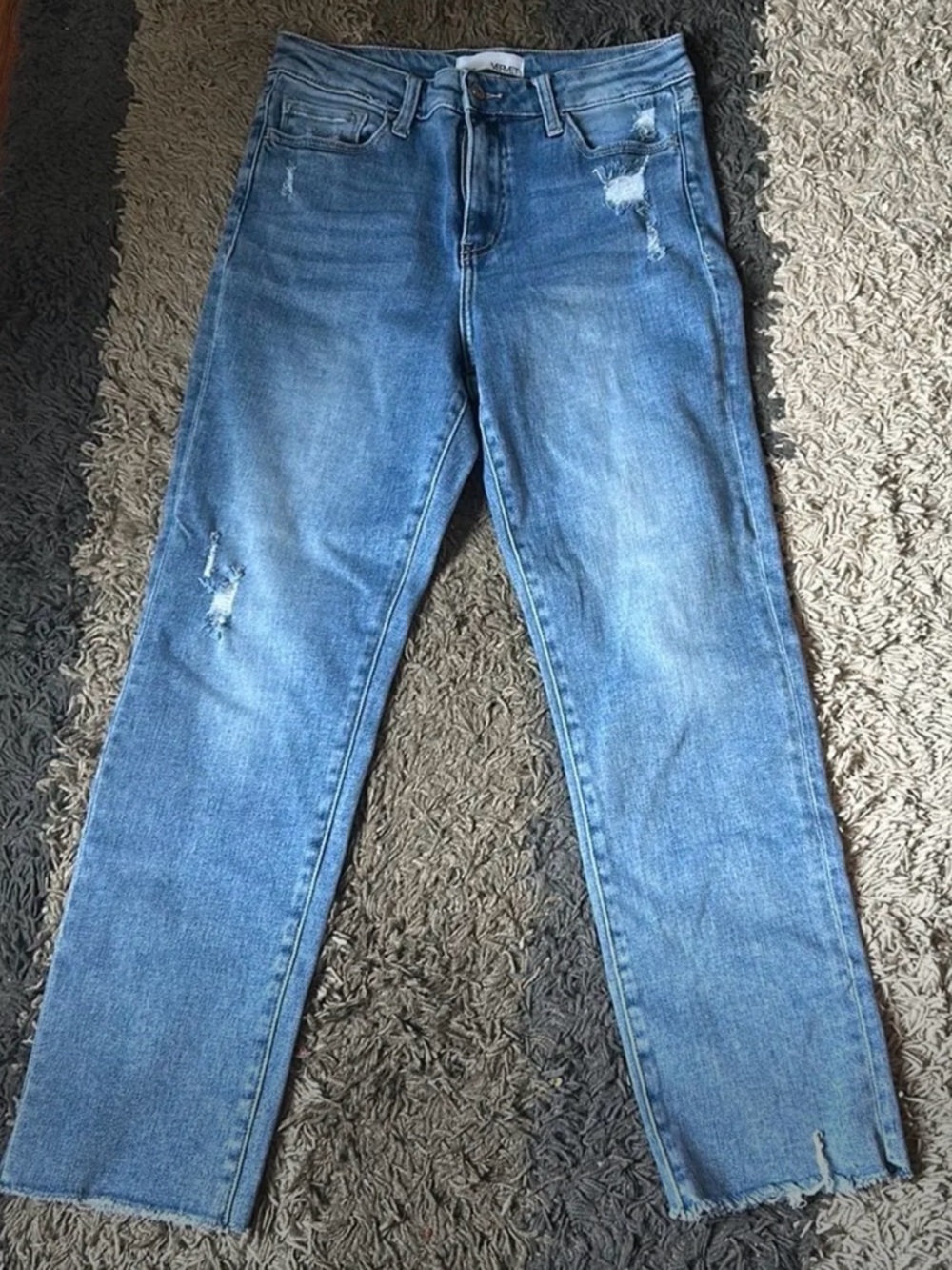 Light Blue Distressed Straight-Leg Jeans for Women